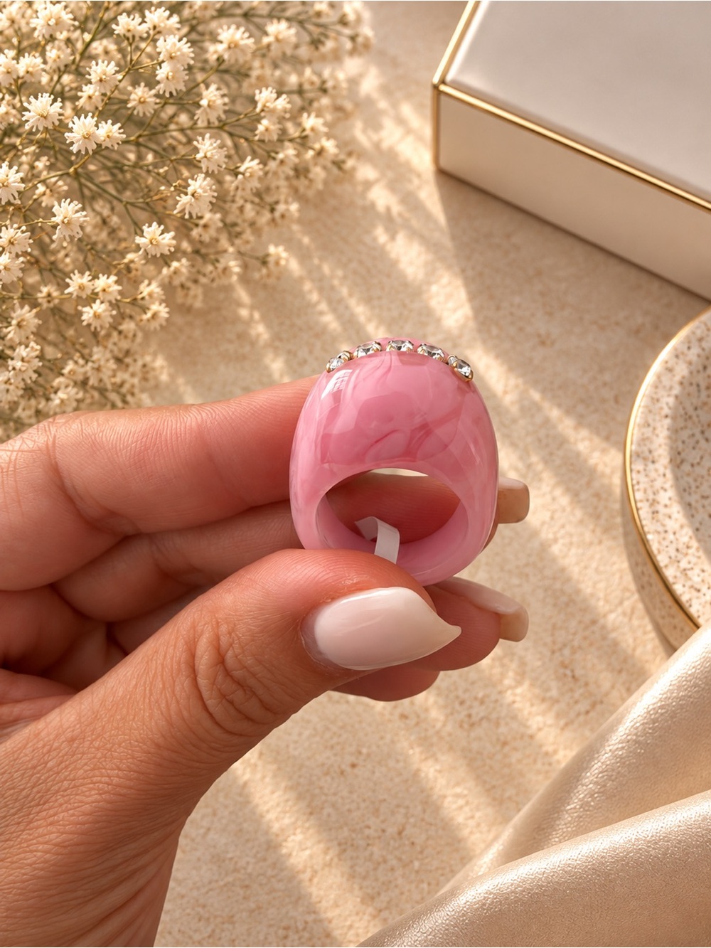 Pink Ring with Crystal Row - Picture 3 of 4